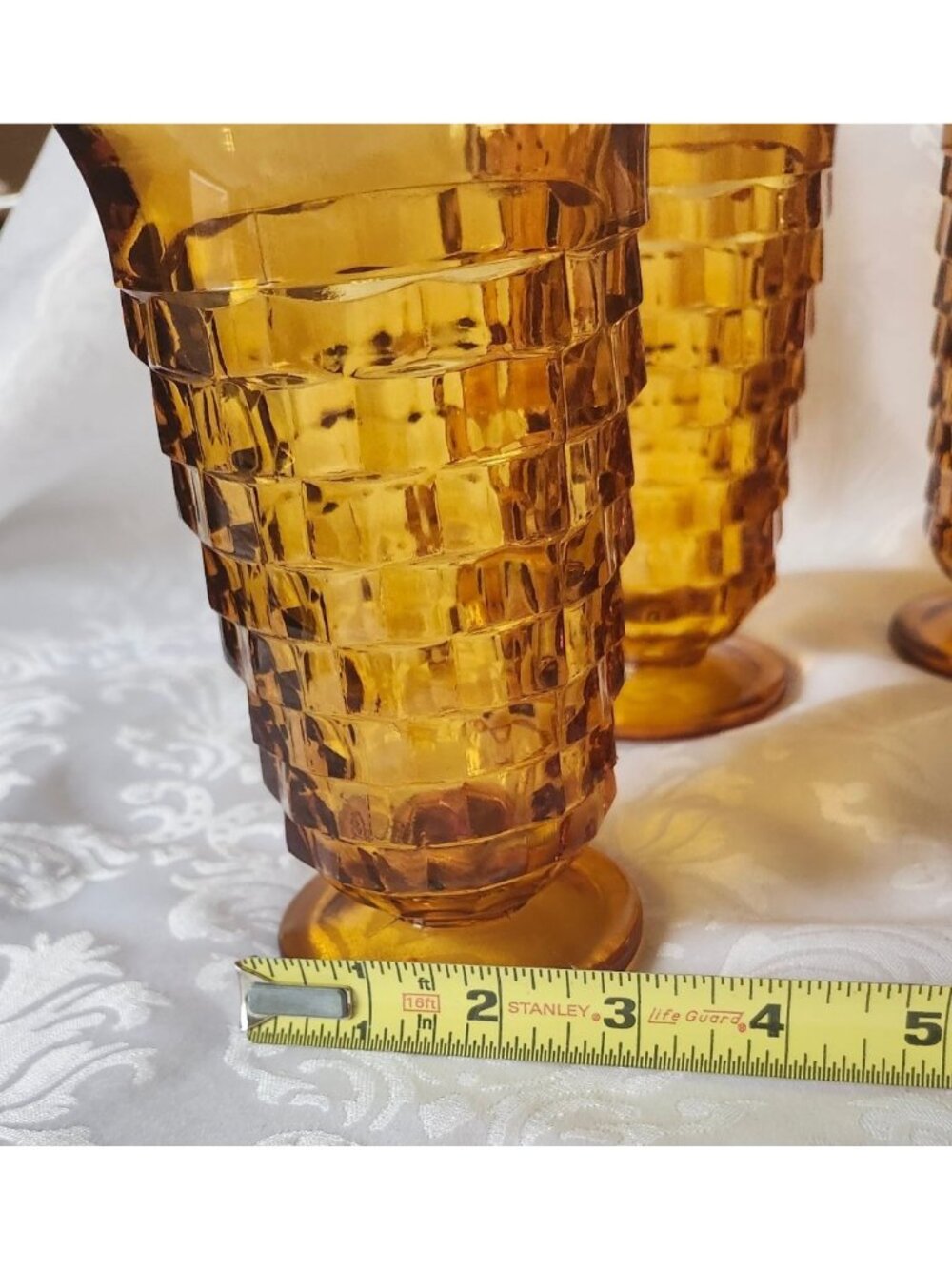 Set Of 4 Vintage Colony Whitehall Amber Glass Footed Iced Tea Tumblers - Picture 9 of 10